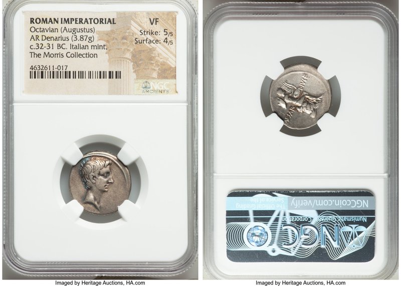 Octavian, as Imperator (43-27 BC). AR denarius (18mm, 3.87 gm, 4h). NGC VF 5/5 -...
