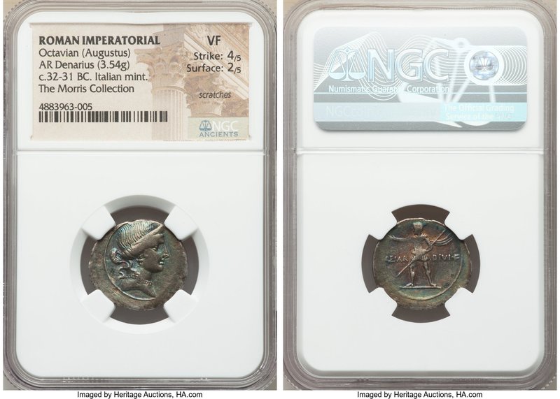 Octavian, as Sole Imperator (31-27 BC). AR denarius (21mm, 3.54 gm, 12h). NGC VF...