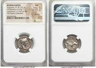 Augustus (27 BC-14 AD). AR denarius (17mm, 3.67 gm, 10h). NGC AU 3/5 - 3/5, brushed. Lugdunum. CAESAR AVGVSTVS-DIVI F PATER PATRIAE, laureate head of ...