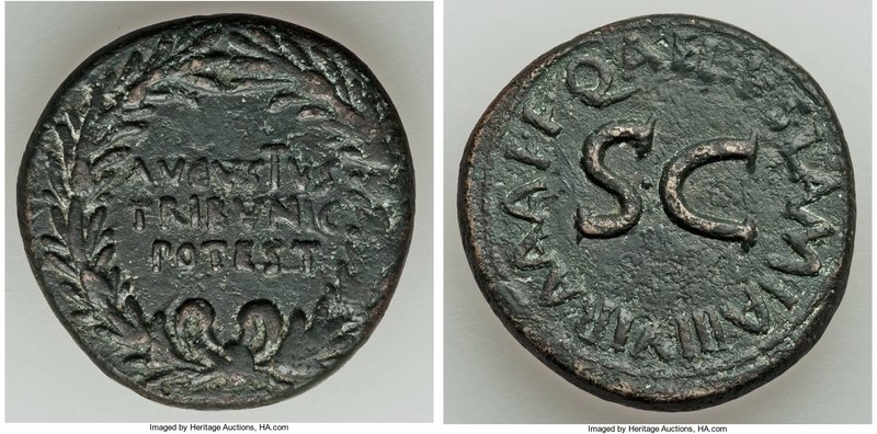 Augustus (27 BC-AD 14). AE dupondius (27mm, 13.22 gm, 2h). XF. Rome, Q. Aelius L...