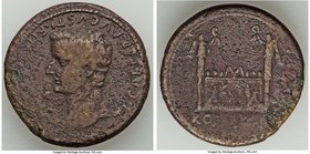 Tiberius, as Caesar (AD 4-14). AE sestertius (34mm, 22.88 gm, 12h). Fine. Lugdunum, AD 10. TI•CAESAR AVGVSTI•F•IMPERATOR V, bare head of Tiberius left...
