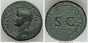 Tiberius (AD 14-37). AE as (29mm, 10.98 gm, 1h). XF. Rome, AD 22-23. TI CAESAR DIVI AVG F AVGVST IMP VIII, bare head of Tiberius left / PONTIF MAXIM T...