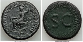Tiberius (AD 14-37). AE sestertius (34mm, 27.04 gm, 6h). About VF, smoothing. Rome, AD 22-23. CIVITATIBVS ASIAE RESTITVTIS, Tiberius seated left on cu...