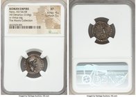 Nero (AD 54-68). AR denarius (18mm, 3.64 gm, 5h). NGC XF 4/5 - 5/5. Rome, December AD 61-December AD 62. NERO•CAESAR•AVG•IMP, bare head of Nero right ...