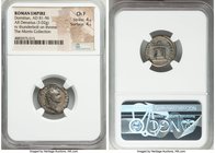 Domitian, as Augustus (AD 81-96). AR denarius (18mm, 3.02 gm, 6h). NGC Choice Fine 4/5 - 4/5. Rome, 13 September-31 December AD 81. IMP CAES DIVI VESP...