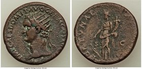 Domitian, as Augustus (AD 81-96). AE dupondius (27mm, 11.79 gm, 6h). About XF. Rome, AD 86. IMP CAES DOMIT AVG GERM COS XII CENS PER P P, radiate head...