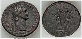 Domitian, as Augustus (AD 81-96). AE sestertius (35mm, 26.97 gm, 7h). VF. Rome, AD 95-96. IMP CAES DOMIT AVG GERM COS XVII CENS PER P P, laureate head...