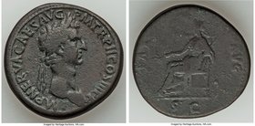 Nerva (AD 96-98). AE sestertius (33mm, 27.71 gm, 6h). Choice Fine. Rome, AD 97. IMP NERVA CAES AVG-P M TR P II COS III PP, laureate head of Nerva to r...