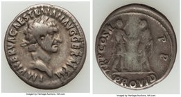 Trajan (AD 98-117). AR denarius (18mm, 3.37 gm, 7h). VF. Rome, AD 98/99. IMP NERVA CAES TRAIAN AVG GERM P M, laureate head of Trajan right, with attri...