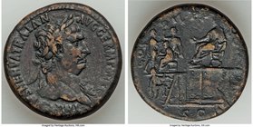 Trajan (AD 98-117). AE sestertius (32mm, 25.89 gm, 7h). VF. Rome, AD 98-99. IMP CAES NERVA TRAIAN-AVG GERM P M TR P, laureate bust of Trajan right, ae...