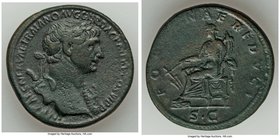 Trajan (AD 98-117) AE sestertius (33mm, 21.97 gm, 7h). Choice VF. Rome, AD 112-114. IMP CAES NERVAE TRAIANO AVG GER DAC P M TR P COS VI P P, laureate ...