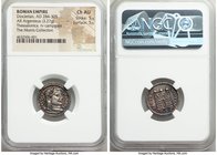 Diocletian (AD 284-305). AR argenteus (3.27 gm, 11h). NGC Choice AU 5/5 - 5/5. Thessalonica, 3rd officina, AD 302. DIOCLETI-ANVS AVG, laureate head of...