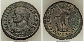 Galerius, as Caesar (AD 293-305). AE follis (28mm, 11.48 gm, 1h). VF. Lugdunum, 2nd officina, AD 300-302. MAXIMIANVS NOB CAES, laureate bust of Galeri...