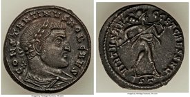 Constantine I the Great, as Caesar (AD 307-337). AE follis (26mm, 10.55 gm, 6h). VF. Ticinum, 1st officina, summer AD 306. CONSTANTINVS NOB CAES, laur...