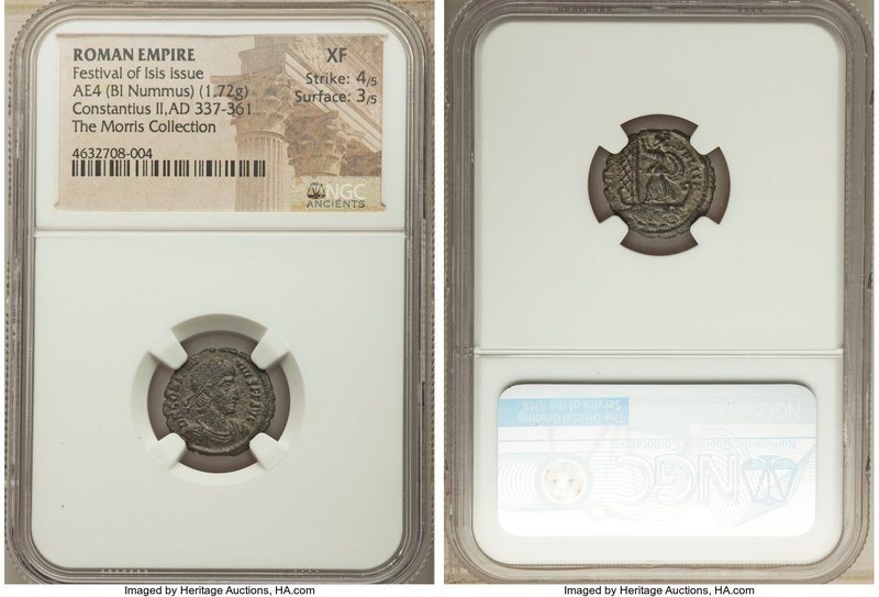 Festival of Isis, 4th century AD. AE4 or BI nummus (16mm, 1.72 gm, 6h). NGC XF 4...