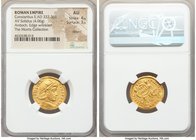 Constantius II, as Augustus (AD 337-361). AV solidus (22mm, 4.06 gm, 11h). NGC AU 4/5 - 3/5, clipped, edge wrinkled. Antioch, 1st officina, AD 355-361...