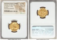 Honorius, Western Roman Empire (AD 393-423). AV solidus (21mm, 4.48 gm, 6h). NGC Choice AU 5/5 - 4/5, punch mark. Ravenna, AD 395-423. D N HONORI-VS P...