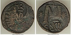 Heraclius (AD 610-641). AE follis or 40 nummi (31mm, 13.79 gm, 6h). VF. Syracuse, after AD 630. Countermark with crowned, draped and cuirassed facing ...
