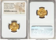 Justinian II, first reign (AD 685-695). AV solidus (20mm, 4.45 gm, 7h). NGC MS 3/5 - 4/5. Constantinople, 7th officina, AD 686-687. IЧStINIA-NЧS P Є A...