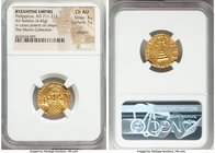 Philippicus (Bardanes) (AD 711-713). AV solidus (19mm, 4.45 gm, 6h). NGC Choice AU 4/5 - 1/5, plugged. Constantinople, 6th officina. Ծ N FILЄPICЧS-MЧL...
