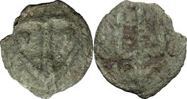 Greek Italy. Central Italy, uncertain. AE Cast Sextans, c. 280-260 BC. D/ Anchor; two pellets (mark of value) across the field. R/ Trident; two pellet...