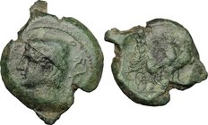Greek Italy. Samnium, Southern Latium and Northern Campania, Aesernia. AE 25 mm. C. 263-240 BC. D/ Head of Vulcan left, wearing laureate pileus; behin...