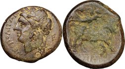 Greek Italy. Central and Southern Campania, Neapolis. AE 20 mm. C. 275-250 BC. D/ Laureate head of Apollo left; behind, E; in front, NEOΠOΛITΩN. R/ Ma...