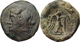 Greek Italy. Northern Apulia, Ausculum. AE 21 mm. c. 240 BC. D/ Head of Herakles left; club on shoulder. R/ Nike standing right, attaching a tania wit...