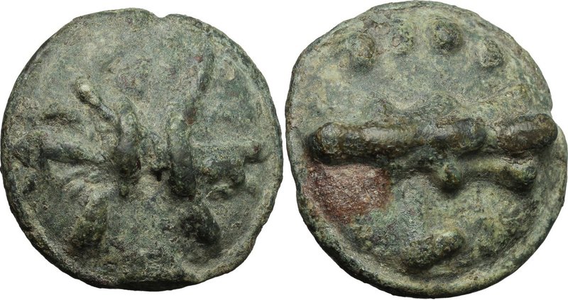 Greek Italy. Northern Apulia, Luceria. AE Cast Quadrunx, c. 217-212 BC. D/ Thund...