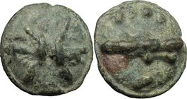 Greek Italy. Northern Apulia, Luceria. AE Cast Quadrunx, c. 217-212 BC. D/ Thunderbolt. R/ Club; above, four pellets; below, L. HN Italy 677b; Vecchi ...