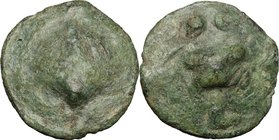 Greek Italy. Northern Apulia, Luceria. AE Cast Biunx, c. 217-212 BC. D/ Scallop shell. R/ Astragalos; above, two pellets; below, L. HN Italy 677 d; Ve...