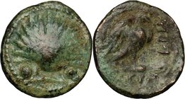 Greek Italy. Southern Apulia, Graxa. AE Sextans, 250-225 BC. D/ Scallop shell between two dots. R/ Eagle standing on thunderbolt; to left, KRH; in exe...