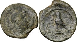 Greek Italy. Southern Apulia, Graxa. AE 16 mm, 250-225 BC. D/ Head of Zeus right. R/ Eagle standing left on thunderbolt; to left, letters; in exergue,...