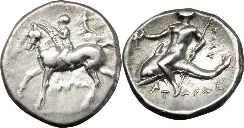 Greek Italy. Southern Apulia, Tarentum. AR Nomos, circa 280-272 BC. D/ Youth on ...