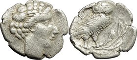 Greek Italy. Northern Lucania, Velia. AR Drachm, 440-400 BC. D/ Head of nymph right, with hair arranged in set waves. R/ YEΛ[H]. Owl with wings closed...