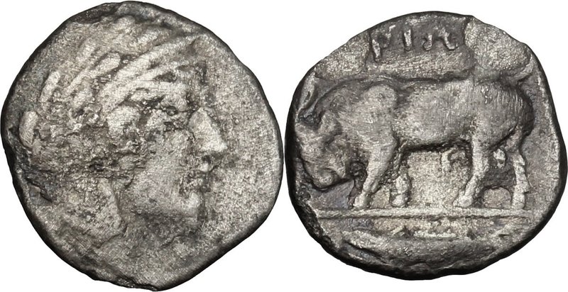 Greek Italy. Southern Lucania, Thurium. AR Diobol, c. 443-400 BC. D/ Head of Ath...