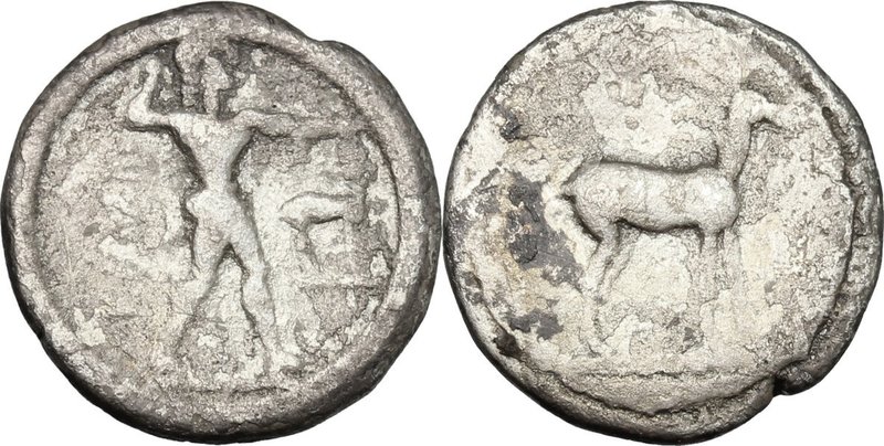Greek Italy. Bruttium, Kaulonia. AR Drachm or Triobol, c. 475-425 BC. D/ KAV. Ap...