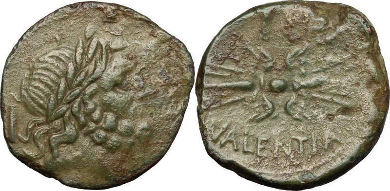 Greek Italy. Bruttium, Vibo Valentia. AE As, c. 193-150 BC. D/ Head of Jupiter r...