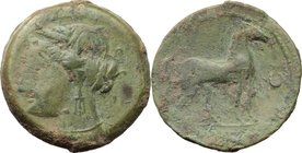 Punic Sardinia. AE 23 mm, 264-221 BC. D/ Head of Kore left. R/ Horse standing right; before, letter AYN. Piras 143 var. (letter on reverse above). AE....