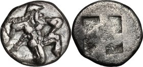 Continental Greece. Islands off Thrace, Thasos. AR 1/8 Stater, 500-480 BC. D/ Satyr running right. R/ Quadripartite incuse square. Le Rider, Thasienne...