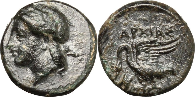 Greek Asia. Ionia, Leukai. AE 12 mm. c. 380-360 BC. D/ Laureate head of Apollo l...