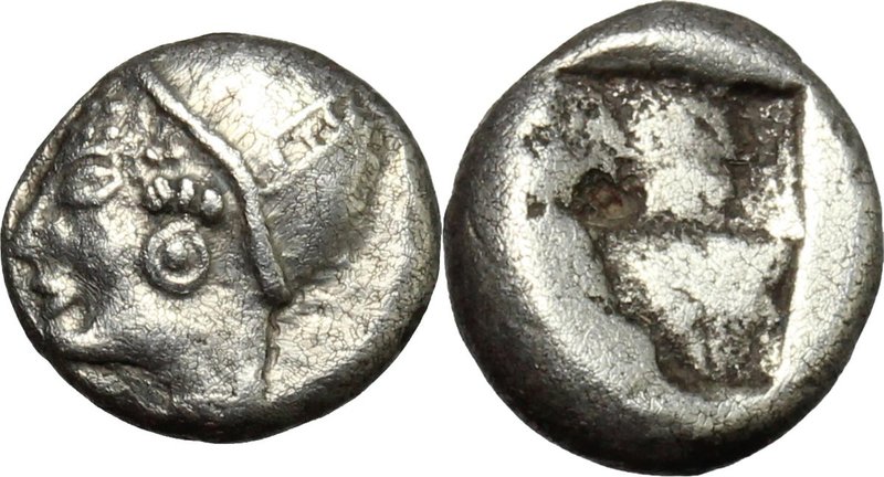 Greek Asia. Ionia, Phokaia. AR Diobol, c. 5th century BC. D/ Head of Athena (?) ...