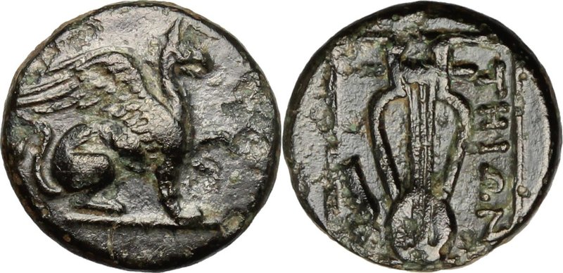 Greek Asia. Ionia, Teos. AE 11 mm. 210-190 BC. D/ Griffin seated right, raising ...