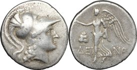 Greek Asia. Pamphylia, Side. AR Tetradrachm, c. 205-100 BC. D/ Helmeted head of Athena right. R/ Nike advancing left, holding wreath; to left, pomegra...