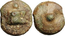 Dioscuri/ Mercury series. AE Cast Uncia, c. 280 BC. D/ Knucklebone seen from outside; in field, pellet. R/ Pellet. Cr. 14/6. Vecchi ICC 31. HN Italy 2...