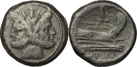 Sextantal series. AE As, after 211 BC. D/ Laureate head of Janus, I above. R/ Prow right; above, I and below, ROMA. Cr. 56/2. AE. g. 31.14 mm. 33.00 V...
