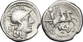L. Caecilius Metellus Diadematus. AR Denarius, 128 BC. D/ Helmeted head of Roma right; behind, X. R/ Goddess in biga right, holding sceptre and reins ...