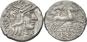 Cn. Fulvius, M. Calidius and Q. Metellus. AR Denarius, 117-116 BC. D/ Head of Roma right, X below chin, ROMA behind. R/ Victory in biga right, CN FOVL...