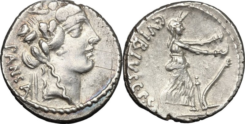 C. Vibius C. f. C. n. Pansa Caetronianus. AR Denarius, 48 BC. D/ PANSA. Ivy-wrea...