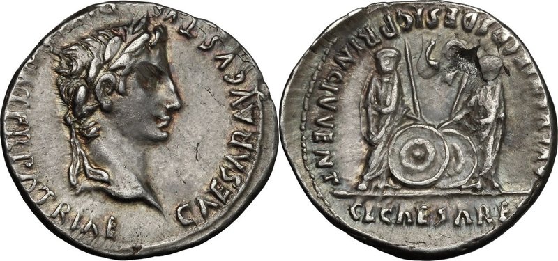 Augustus (27 BC - 14 AD). AR Denarius, Lugdunum mint. Struck 2 BC - 4 AD. D/ CAE...
